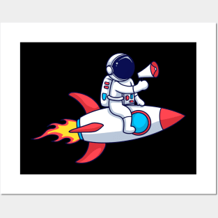 Astronaut Riding Rocket With Speaker Posters and Art